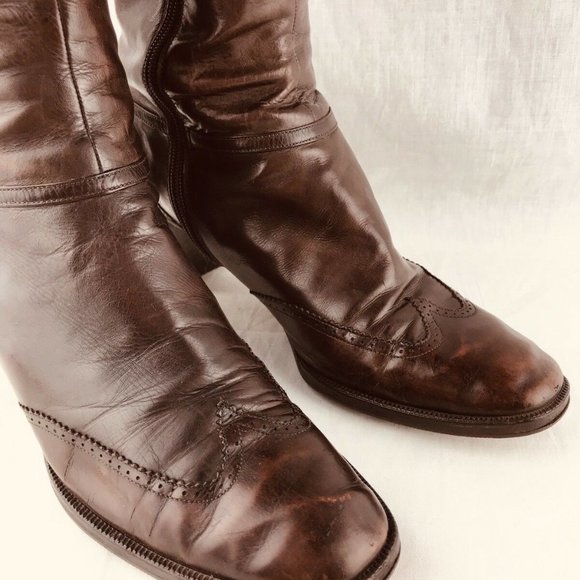 Salvatore Ferragamo Tall Boots Womens 7 Brown Leat - Picture 3 of 8